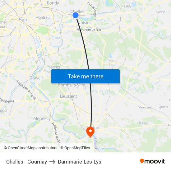 Chelles - Gournay to Dammarie-Les-Lys map