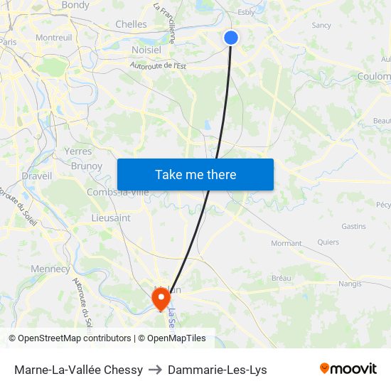 Marne-La-Vallée Chessy to Dammarie-Les-Lys map