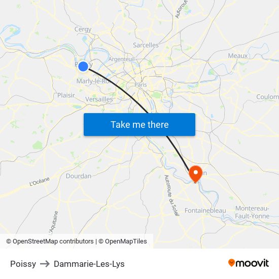 Poissy to Dammarie-Les-Lys map