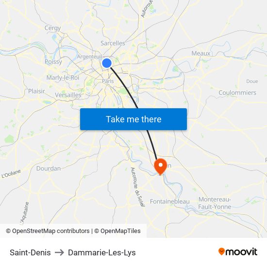 Saint-Denis to Dammarie-Les-Lys map