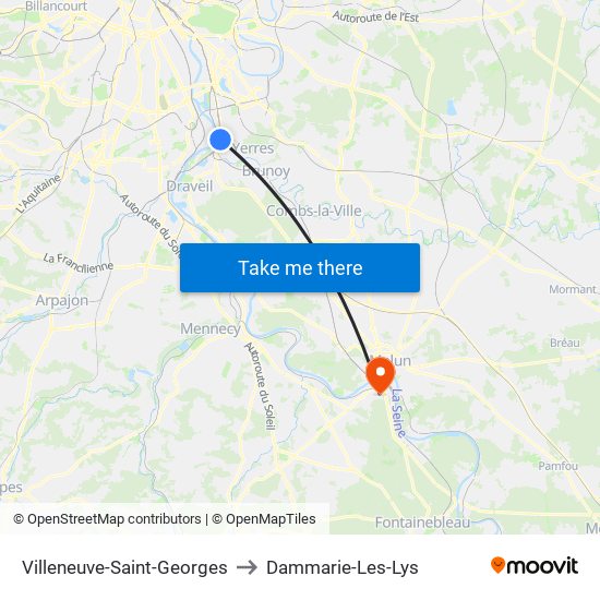 Villeneuve-Saint-Georges to Dammarie-Les-Lys map