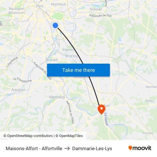 Maisons-Alfort - Alfortville to Dammarie-Les-Lys map