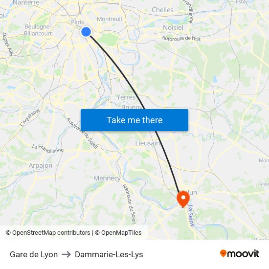 Gare de Lyon to Dammarie-Les-Lys map