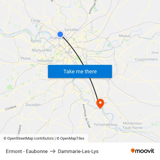 Ermont - Eaubonne to Dammarie-Les-Lys map