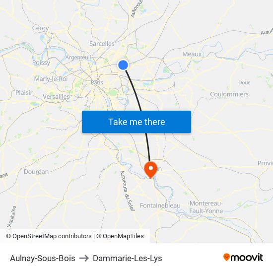 Aulnay-Sous-Bois to Dammarie-Les-Lys map