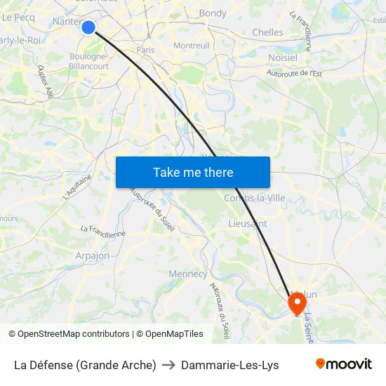 La Défense (Grande Arche) to Dammarie-Les-Lys map