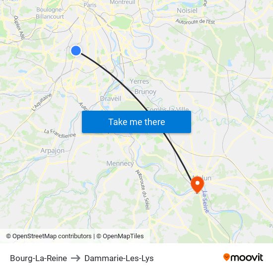 Bourg-La-Reine to Dammarie-Les-Lys map