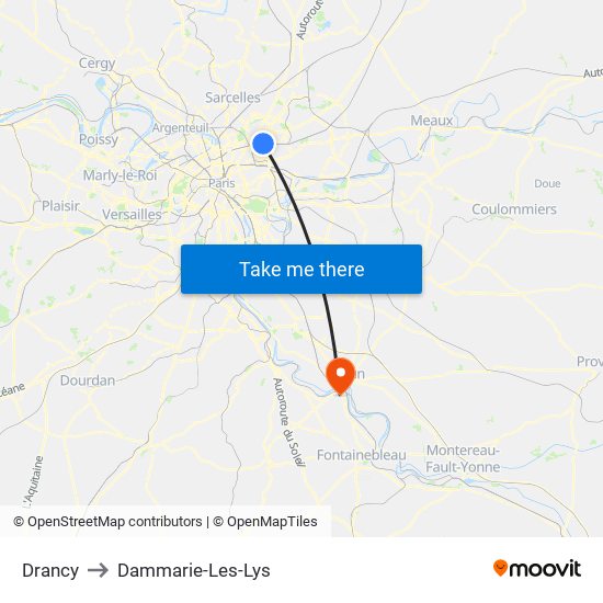 Drancy to Dammarie-Les-Lys map