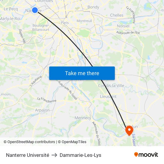 Nanterre Université to Dammarie-Les-Lys map