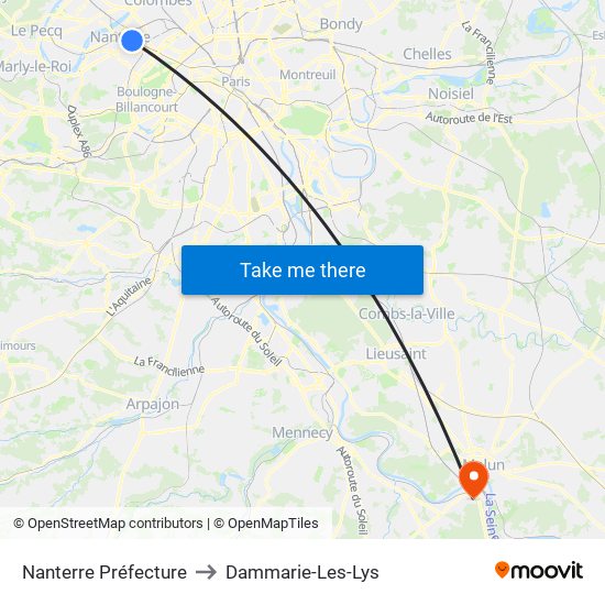 Nanterre Préfecture to Dammarie-Les-Lys map