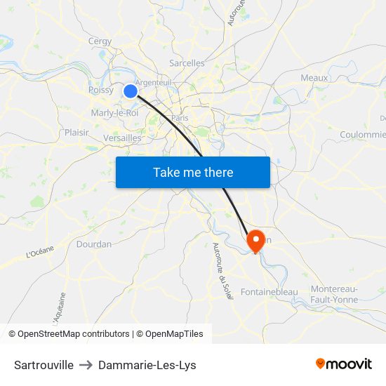 Sartrouville to Dammarie-Les-Lys map