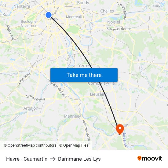 Havre - Caumartin to Dammarie-Les-Lys map