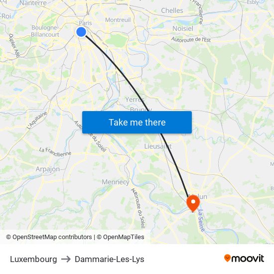 Luxembourg to Dammarie-Les-Lys map