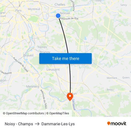 Noisy - Champs to Dammarie-Les-Lys map