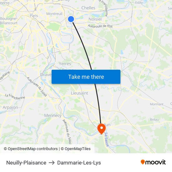 Neuilly-Plaisance to Dammarie-Les-Lys map