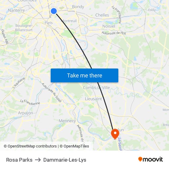 Rosa Parks to Dammarie-Les-Lys map