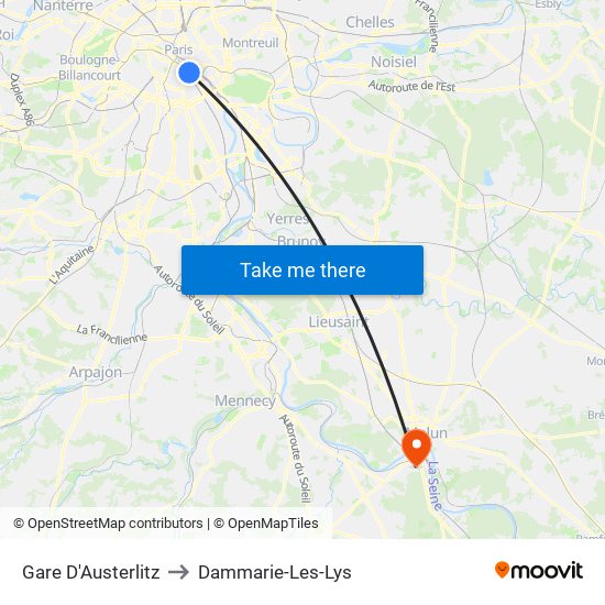 Gare D'Austerlitz to Dammarie-Les-Lys map