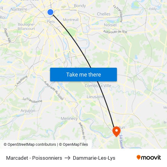 Marcadet - Poissonniers to Dammarie-Les-Lys map