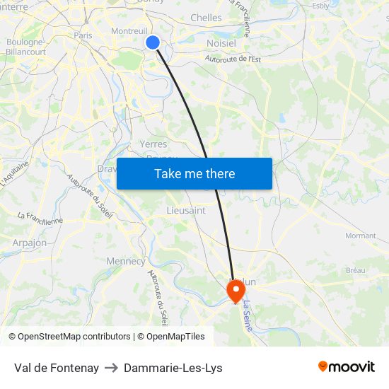 Val de Fontenay to Dammarie-Les-Lys map