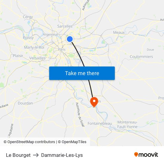 Le Bourget to Dammarie-Les-Lys map