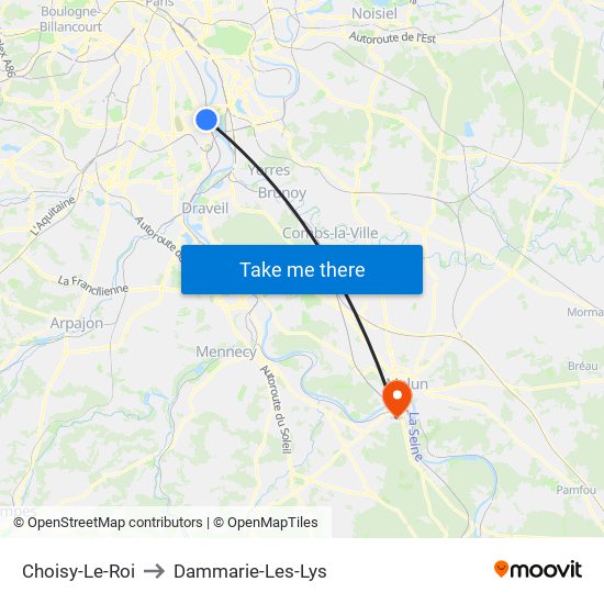 Choisy-Le-Roi to Dammarie-Les-Lys map