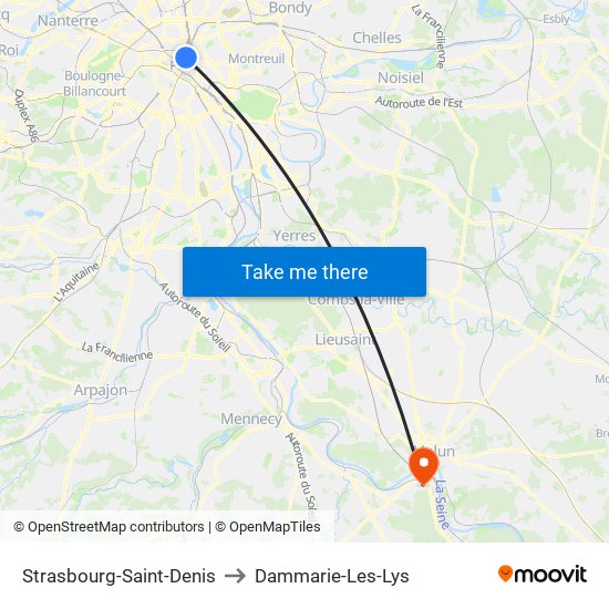 Strasbourg-Saint-Denis to Dammarie-Les-Lys map