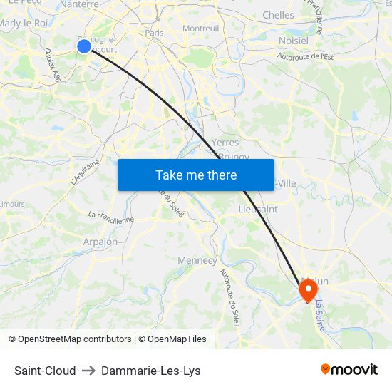 Saint-Cloud to Dammarie-Les-Lys map