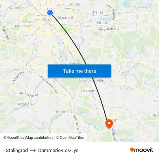 Stalingrad to Dammarie-Les-Lys map