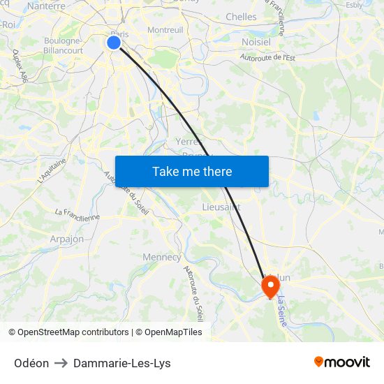 Odéon to Dammarie-Les-Lys map