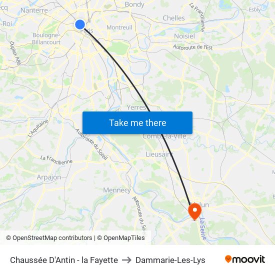 Chaussée D'Antin - la Fayette to Dammarie-Les-Lys map
