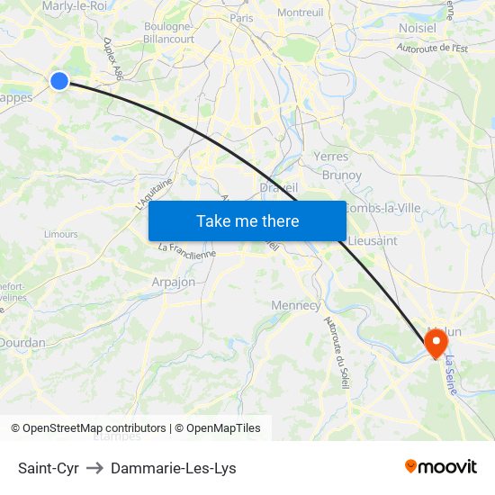 Saint-Cyr to Dammarie-Les-Lys map