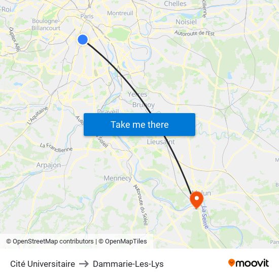 Cité Universitaire to Dammarie-Les-Lys map