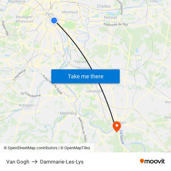 Van Gogh to Dammarie-Les-Lys map