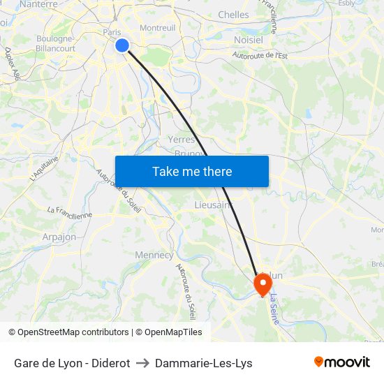 Gare de Lyon - Diderot to Dammarie-Les-Lys map