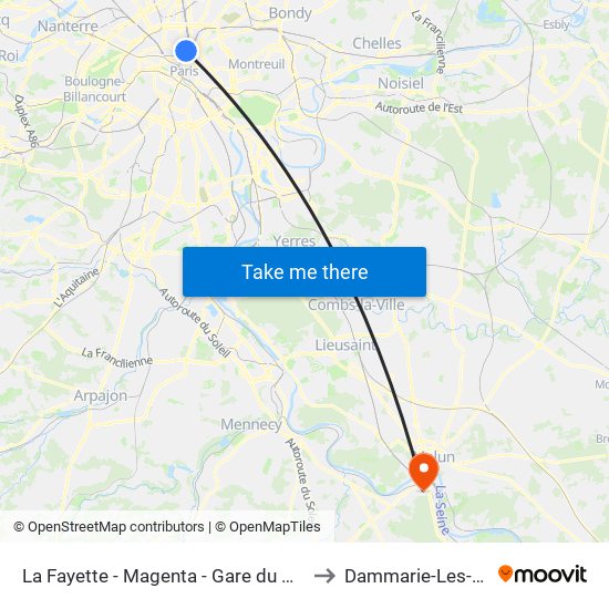 La Fayette - Magenta - Gare du Nord to Dammarie-Les-Lys map