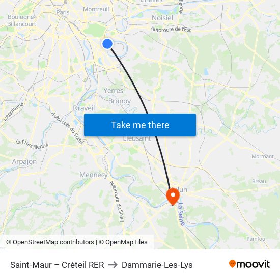 Saint-Maur – Créteil RER to Dammarie-Les-Lys map