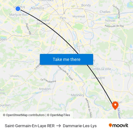 Saint-Germain-En-Laye RER to Dammarie-Les-Lys map
