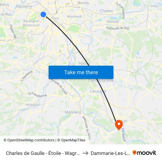 Charles de Gaulle - Étoile - Wagram to Dammarie-Les-Lys map