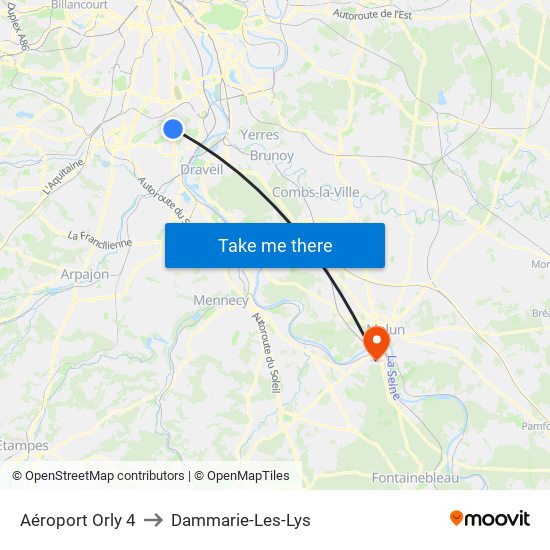 Aéroport Orly 4 to Dammarie-Les-Lys map