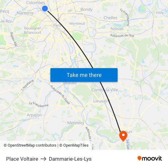 Place Voltaire to Dammarie-Les-Lys map