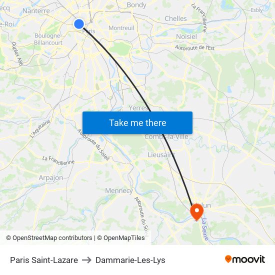 Paris Saint-Lazare to Dammarie-Les-Lys map