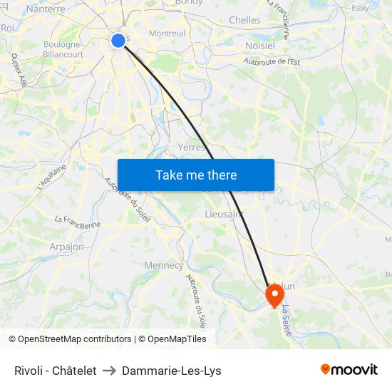 Rivoli - Châtelet to Dammarie-Les-Lys map