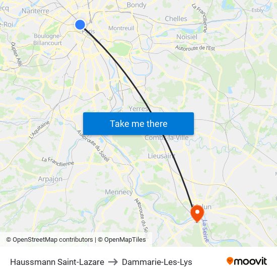 Haussmann Saint-Lazare to Dammarie-Les-Lys map