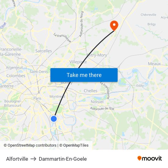 Alfortville to Dammartin-En-Goele map