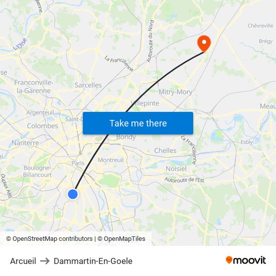 Arcueil to Dammartin-En-Goele map