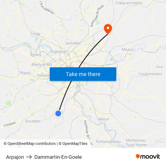 Arpajon to Dammartin-En-Goele map