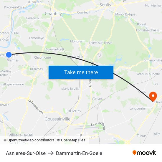 Asnieres-Sur-Oise to Dammartin-En-Goele map