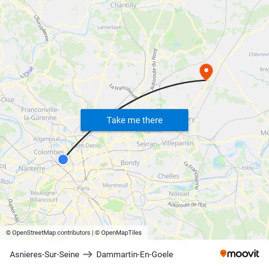 Asnieres-Sur-Seine to Dammartin-En-Goele map