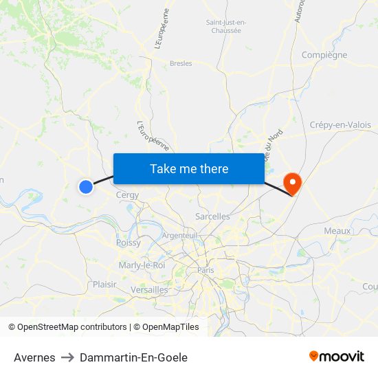 Avernes to Dammartin-En-Goele map