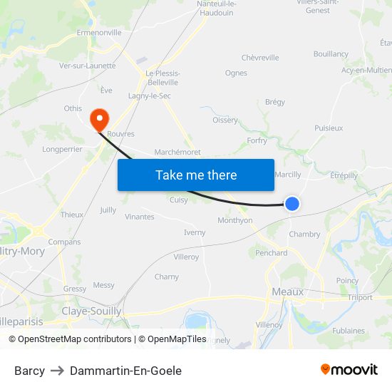 Barcy to Dammartin-En-Goele map